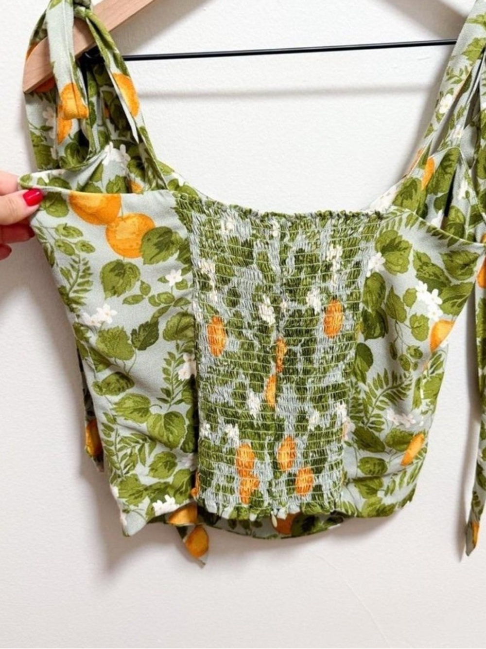 Reformation Ellora squareneck tie sleeve tank top orange grove fruit print Italy - Picture 5 of 8